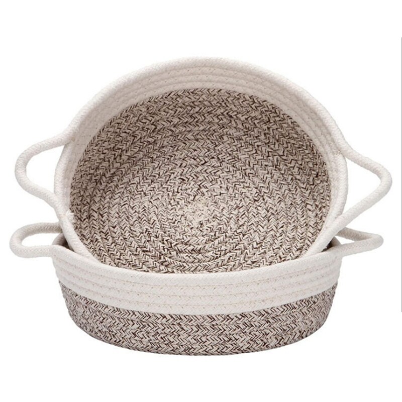 Small Basket Set of 2 Mini Woven Baskets Round Cotton Rope Basket Little Storage Baskets for