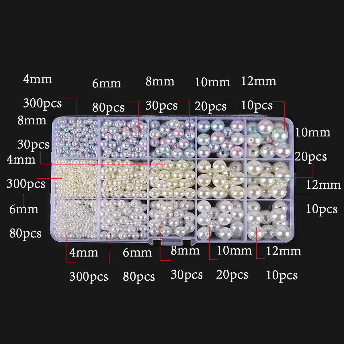 600/1300pcs/Box Mixed Size Plastic ABS Imitation Peral Beads Box Light Color Round Loose Beads For DIY Jewelry Finding Making