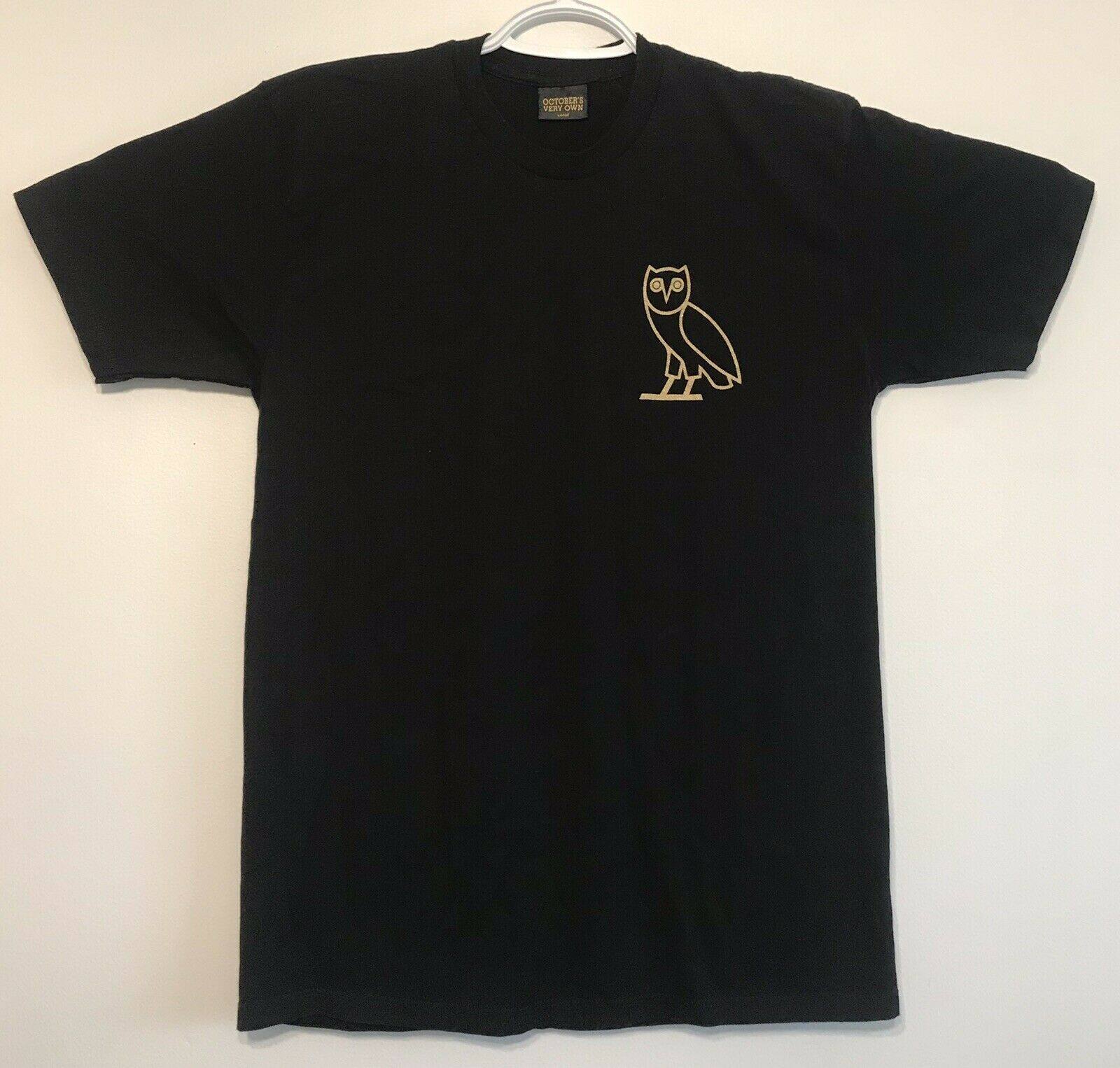 Cotton T Shirt Ovo October S Very Own  Black Short Sleeve Owl Logo Drake Large O-Neck TOP TEE