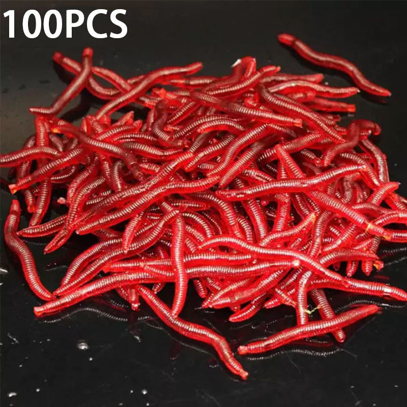 【Hot Sale+In Stock】100PCS Smell Red Worm Soft Bait Simulation Earthworm Worms Artificial Fishing Lure Bait Bionic Red Worm Fishing Lures