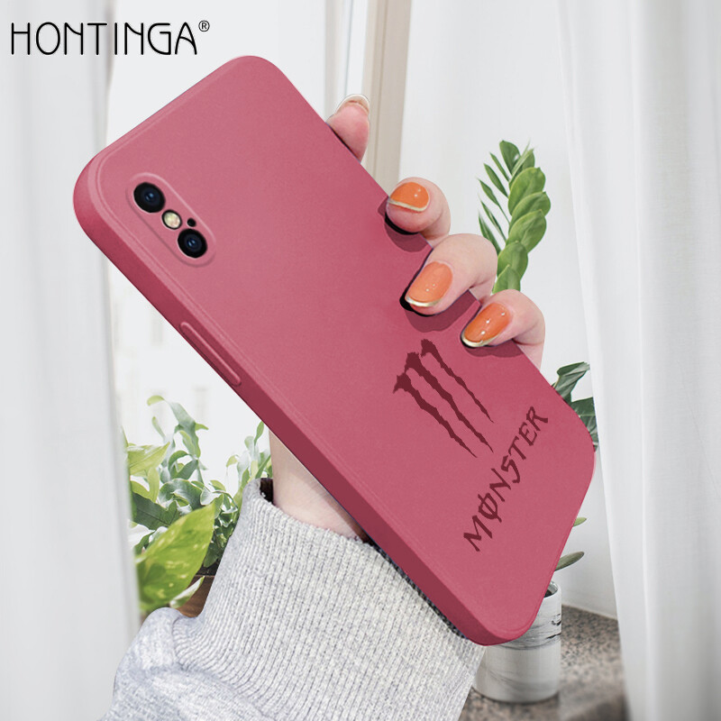 Hontinga Casing Case For iPhone X Xr Xs Xs Max Case Fashion Monster Energy Silicone Square Edge Phone Casing Full Cover Camera Shockproof Protection Rubber Case Softcase For Girls For Boys