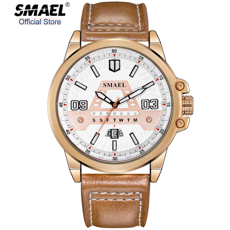 Đồng hồ đeo tay SMAEL cho nam, đồng hồ thạch anh chống sốc chức năng tự động xem ngày tháng dây da 9123