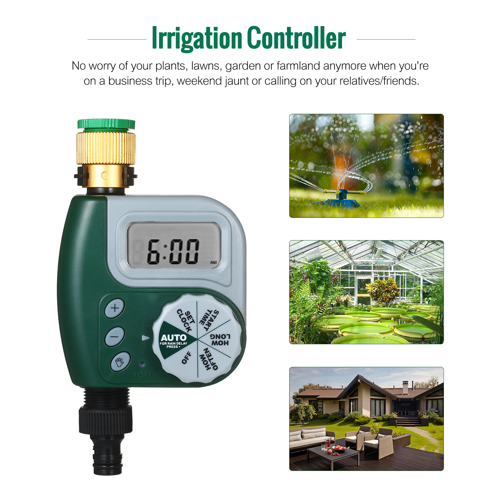 SMART SENSOR Digital Programmable Water Timer Weatherproof Garden Lawn Faucet Hose Timer Automatic Irrigation Controller 1-Outlet Leakpoof Copper Connector with Stainless Steel Filter