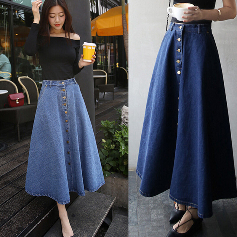 full length jean skirt