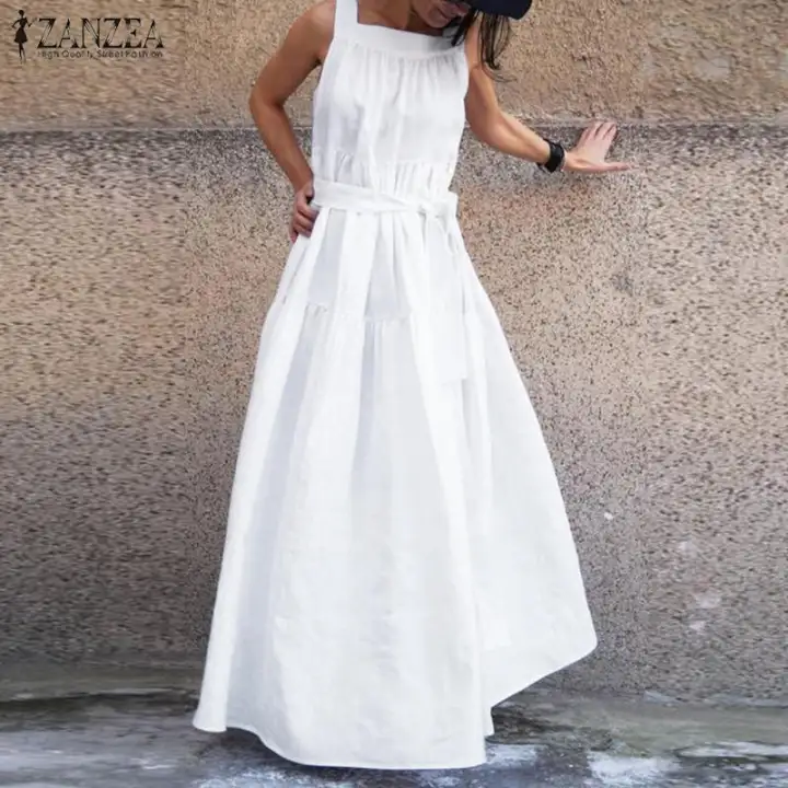 Zanzea Women S Square Neck Tea Dress Bib Skirts Dress Long Maxi