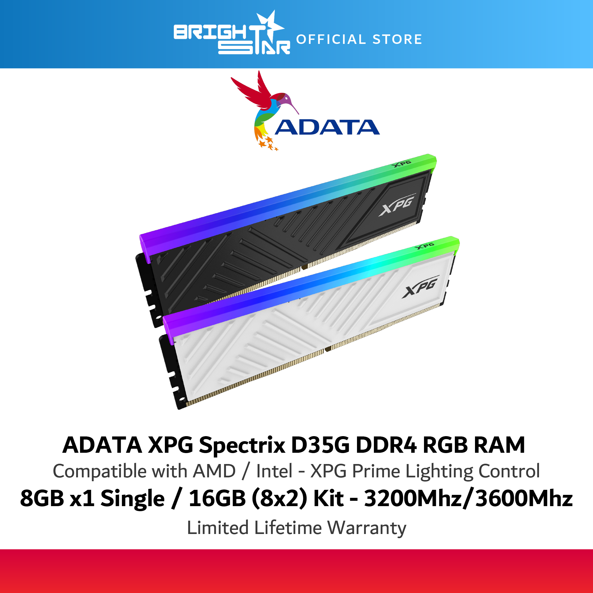 ADATA XPG Spectrix D35G DDR4 RGB (8GB/16GB(8x2)/32GB(16x2) 3200Mhz ...