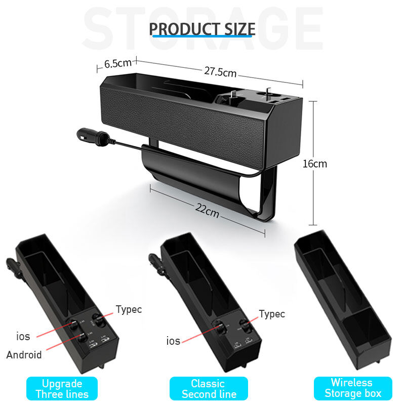 Car Seat Gap Storage Box with USB Port Phone Charge Wire