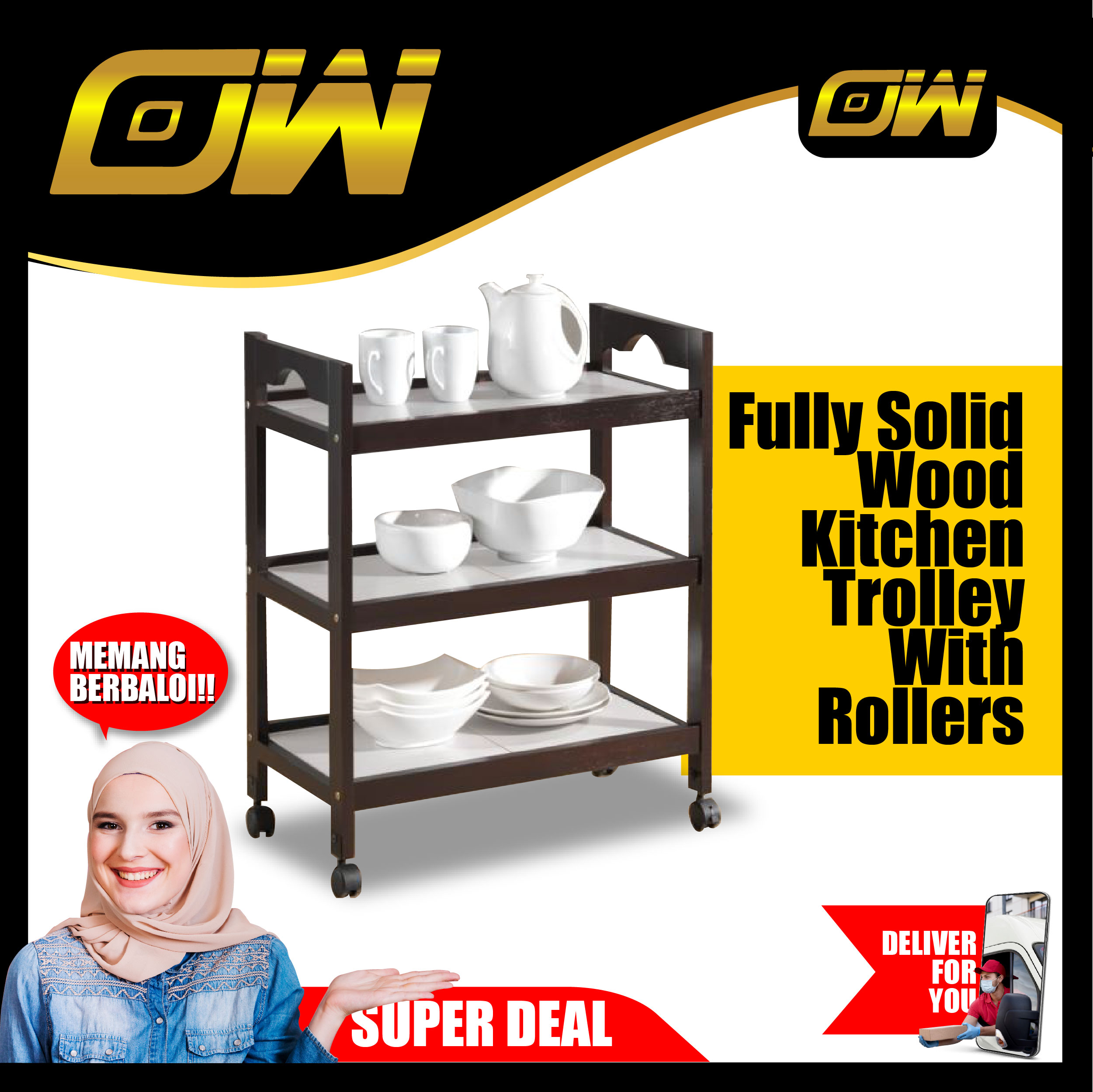 Food Roller Rack Fully Solid Wood Kitchen Trolley With Rollers/Food Trolley/Bowl Rack ...