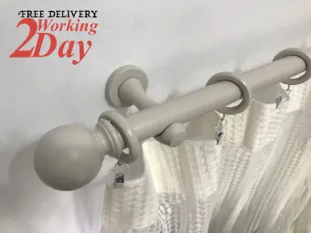 240cm 8ft Wooden Curtain Rod Set With Round Finials Rings