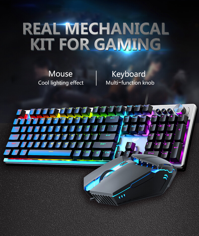 AULA T200 Gaming Keyboard And Gaming Mouse Combo Colorful Backlight With Multi-function Knob