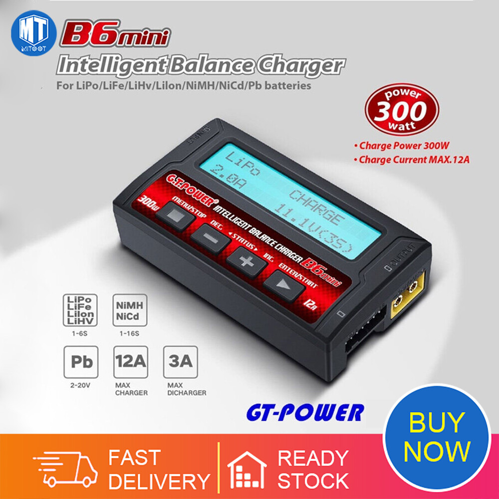 Gt.power imax b6 mini balance charger discharger 300w 12a for rc helicopter re-peak nimh nicd lihv nicd pb li-ion charge