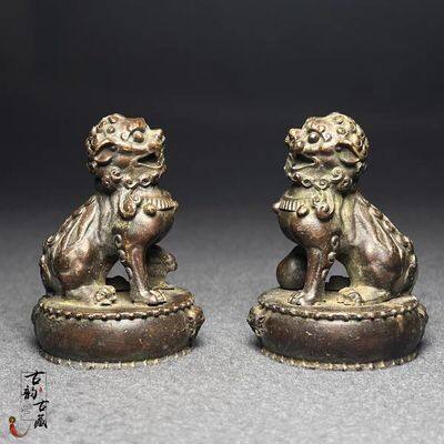 Palace Gate Lion Drum Lion Little Lion Pair of Desktop Decorative Ornaments Lion Rolling Embroidery Antique Collection