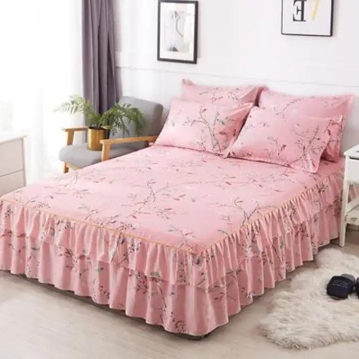 3pcs Bedding Hot Cotton Bed Skirt Bed Cover King Queen Size