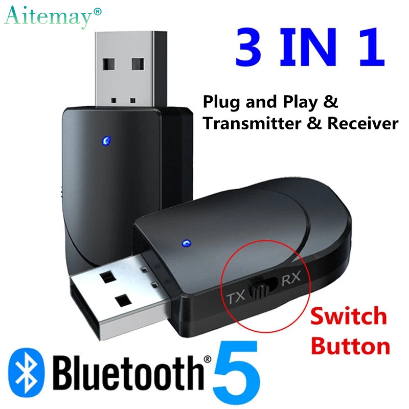Aitemay USB Bluetooth 5.0 Audio Receiver Transmitter 2 In 1 Wireless AUX RCA 3.5mm Jack Handsfree Stereo Audio Adapter for Headphone T V Car Speaker