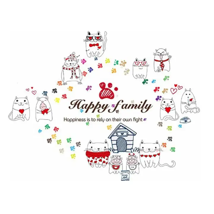 Ko Stiker Dinding Kucing Keluarga Bahagia Kartun Stiker Decal Dekorasi Mural Untuk Dekor Rumah Ruang Tamu Kamar Tidur Stiker Kombinasi Lazada Indonesia