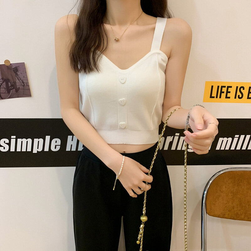 IELGY Fashion Women's vest Single-breasted Suspenders Summer Sweater V-neck Short Sleeveless