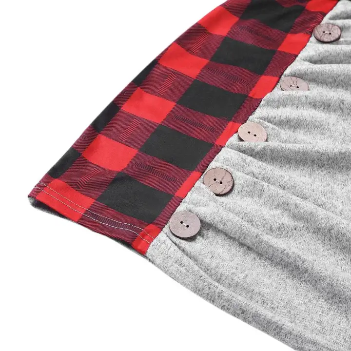 plaid trim cowl neck tunic sweatshirt dress