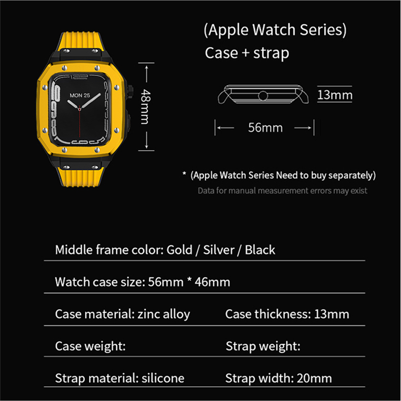 Modification Kit for Apple Watch Case Band 45mm 44mm Metal Frame Bezel Rubber Strap Accessories for I Watch Series 8 7 6 SE 5 4(not including watch)