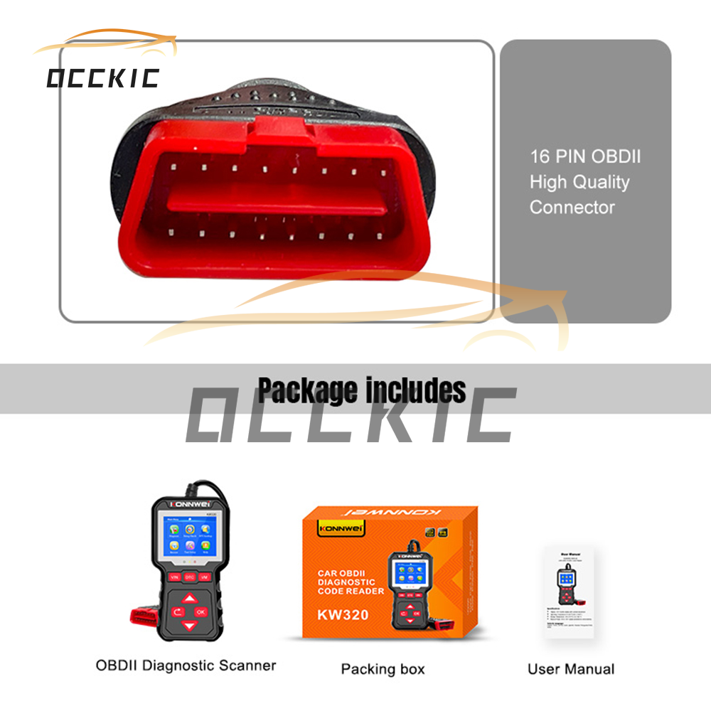 Occkic Konnwei Máy Đọc Mã Lỗi Tự Động OBD OBD2 Máy Quét Với Cảm Biến Quét Ánh Sáng Động Cơ Đa Ngôn Ngữ Kiểm Tra Máy Quét Tự Động Tốt Nhất Tự Động Công Cụ Chẩn Đoán KW320 Màu Đen