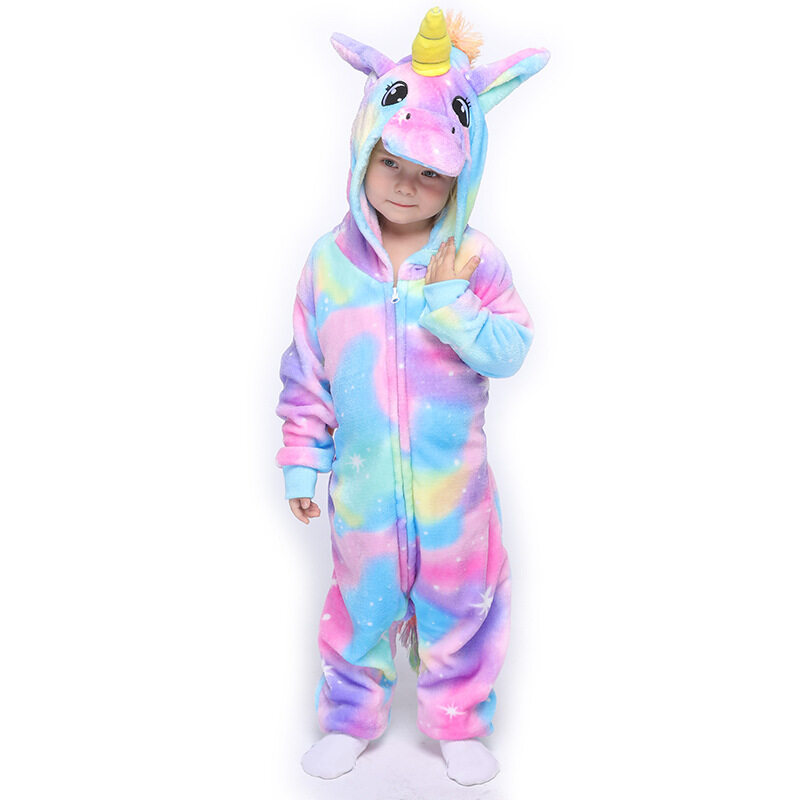 Áo Liền Quần Trẻ Em Kigurumi, Đồ Ngủ Kỳ Lân Cho Trẻ Em Vải Flanen Hoạt Hình Động Vật Trang Phục Trẻ Em, Mùa Đông Licorne Jumpsuit