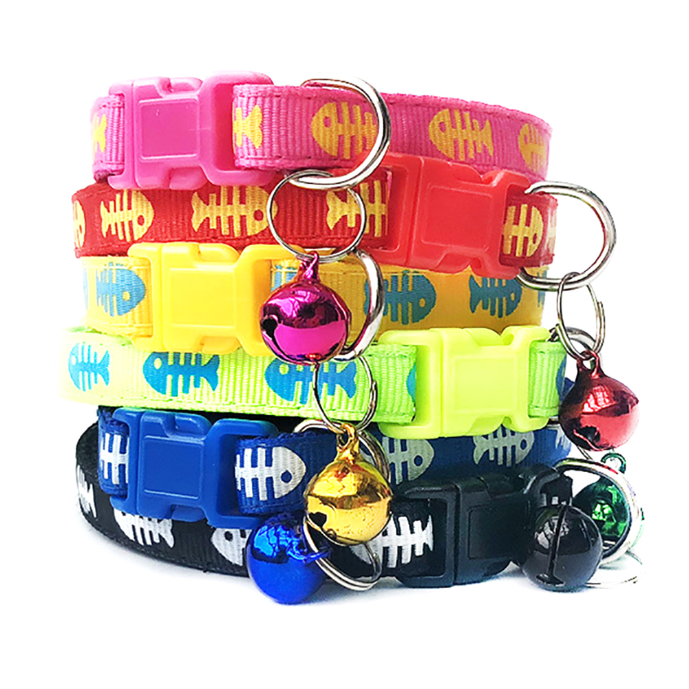Xương Cá Dán Vải CHUÔNG REO Chó Mèo Cổ Áo Vật Nuôi Chó Mèo Cá In Hình Xương Chuông Khóa Vòng Cổ Điều Chỉnh Được Vòng Cổ Dây Đeo Cổ