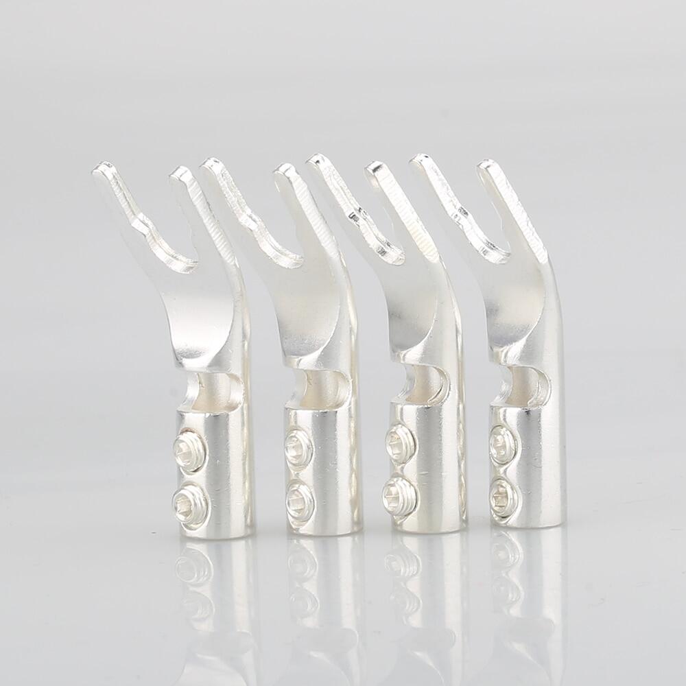 8xAudiocrast Pure copper Silver Plated Spade Plug Speaker Cable Wire Connector HiFi Fork Connector