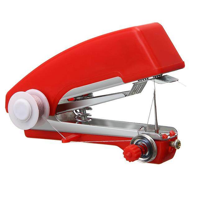 1pcs Red Mini Sewing Machines Needlework Cordless Hand Held Clothes Sewing Machines Handwork Useful Portable Tools Accessories