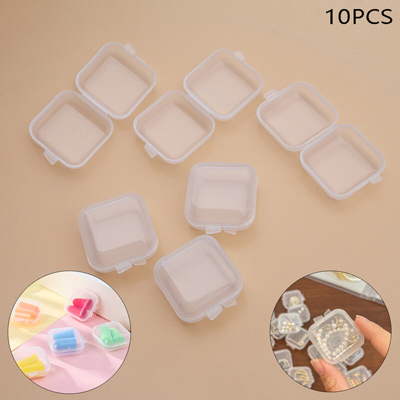 10pcs Small Box Square Transparent Plastic Box Jewelry Storage Case Container
