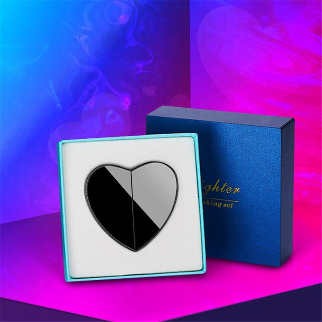 ZZOOI Heart-shaped Gas & Electronic Lighter Metal Windproof Refilling Dual-use Lighter Couple Family Christmas Present