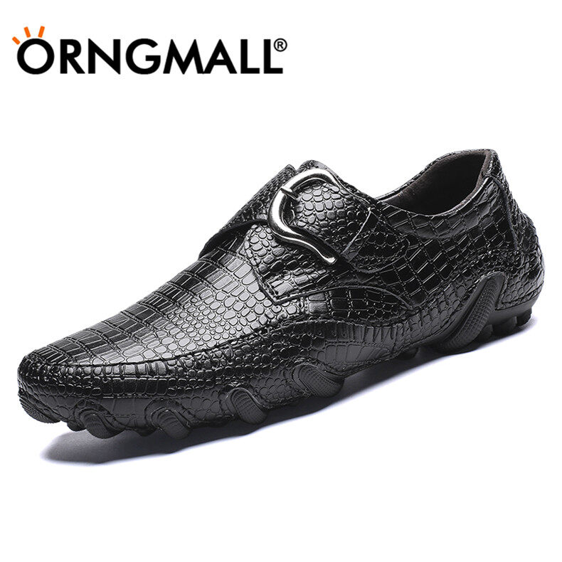 ORNGMALL Genuine Leather Men's Plus Size 38-48 Formal Shoes Business Casual Leather Shoes Moccasin Slip-On Loafers Driving Shoes Lazy Shoes