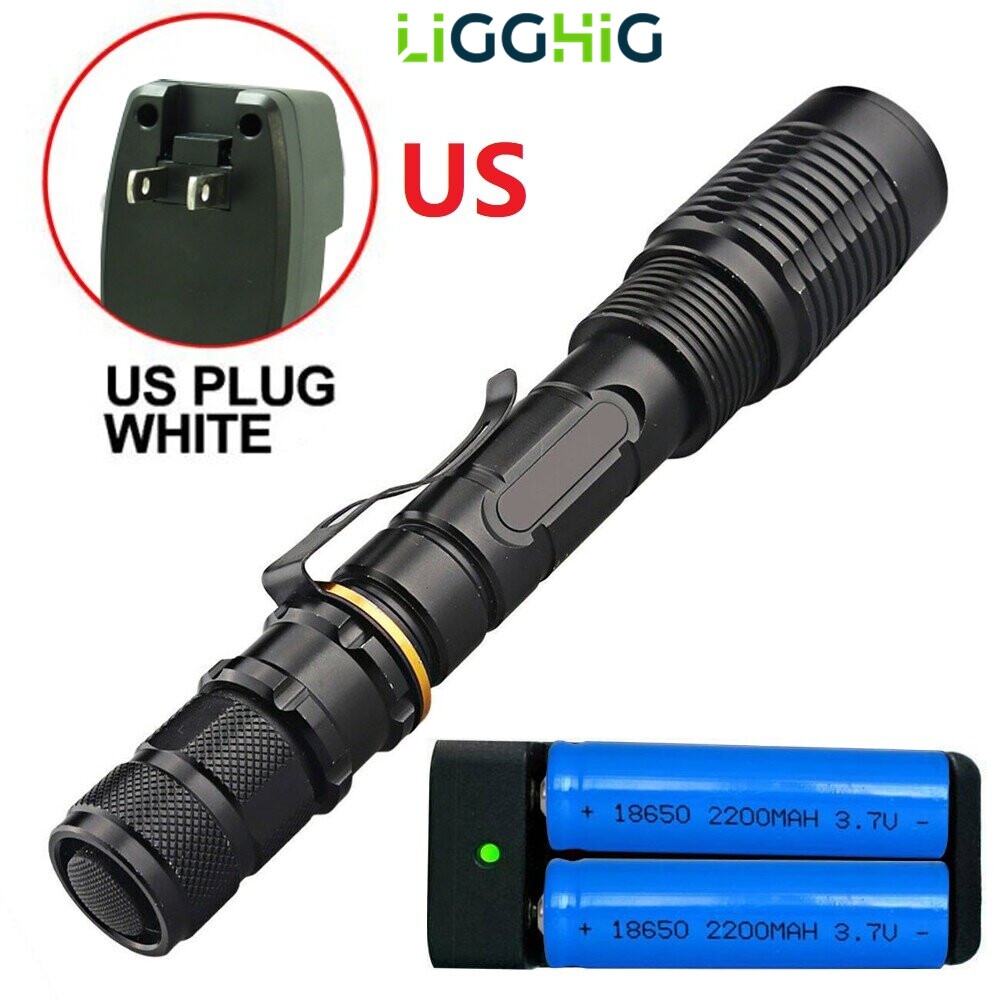 350000LM  LED Flashlight Zoom Rechargeable Torch+18650 Battery & Dual Charger 