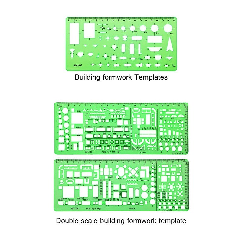 {HAOYA Stationery Store} Double Scale Template Architect Combination Multi Design Stencil Symbols Technical Drawing Rulers