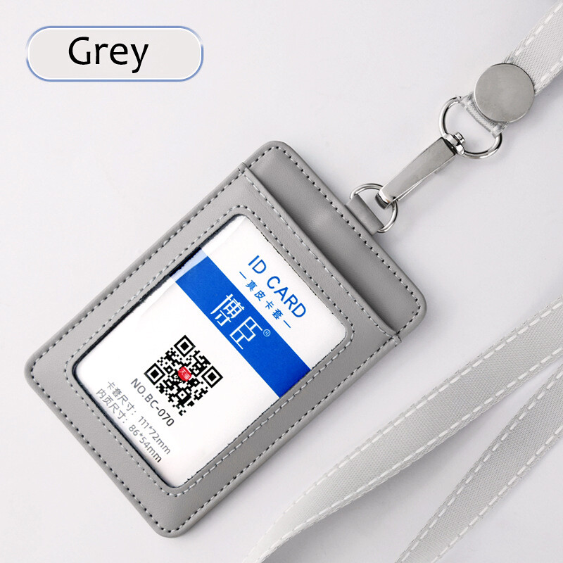NEW 2024 Real leather Staff Office Worker Badge Card Holder Business Work Permit Name tag Mens and Women ID Cards Cases with Lanyard