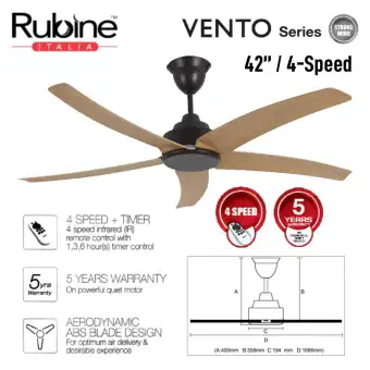 Rubine 42 Decorative Ceiling Fan Vento Series Rcf Vento42 5b Ob
