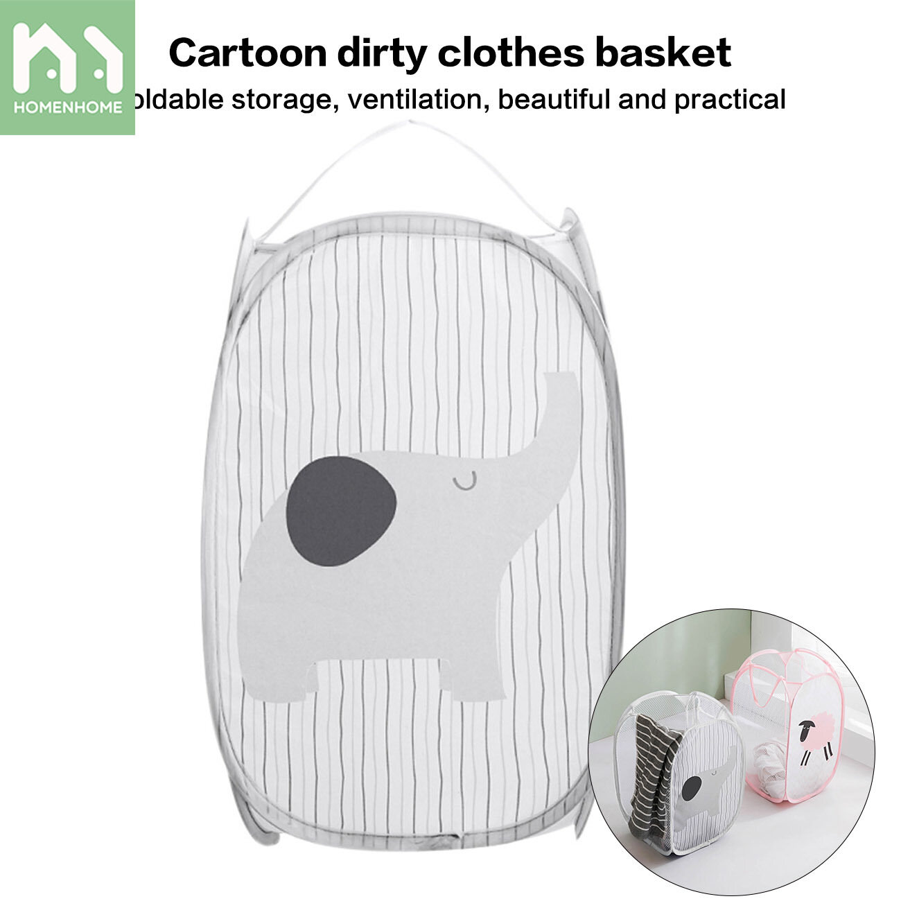 Homenhome Cartoon Laundry Basket Waterproof Foldable Laundry Hamper Clothing Organizer