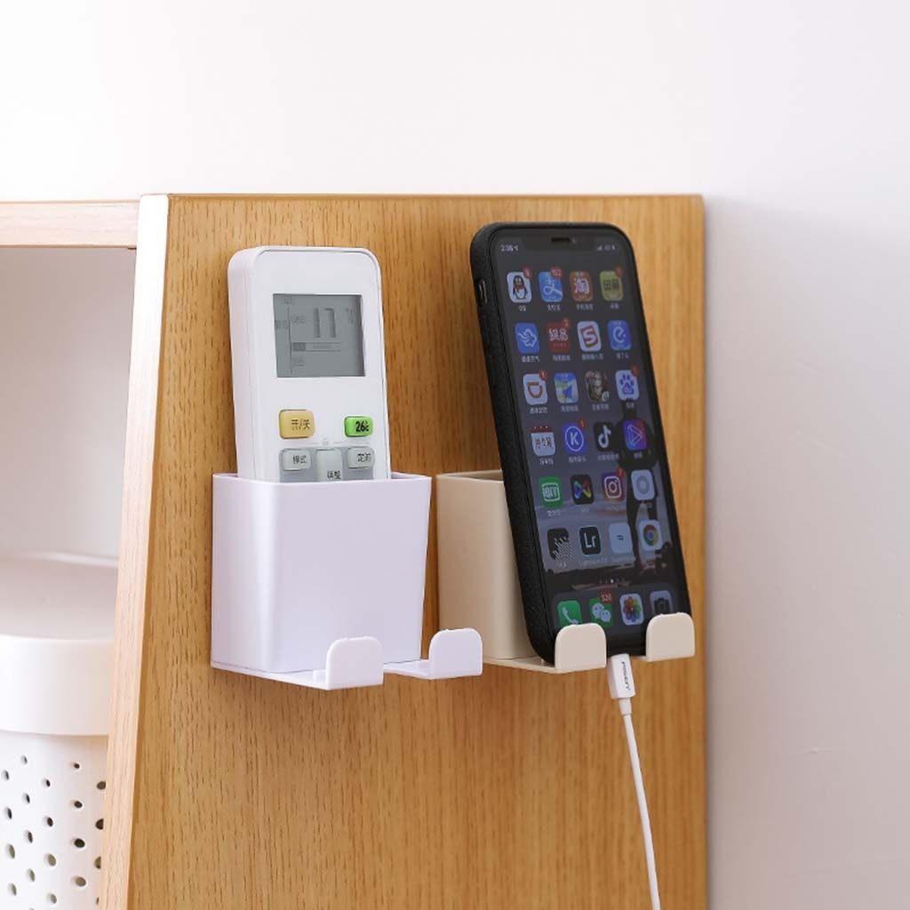 [YESPERY] Universal Wall Mount Charger Phone Holder Stand Remote Control Hanger Base Support Hook Hanging Storage Box Rack Home Organizer