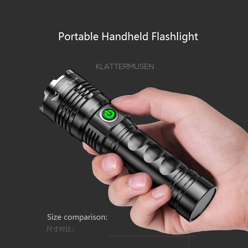 Smiling Shark SD5486 Mini Đèn Pin LED XHP70 Độ Sáng 5000 Lumens Siêu Sáng, Dùng Pin 26650 Sạc USB, Đèn Pin Cầm Tay Di Động, Đèn Cắm Trại Chống Nước IPX4, 3 Chế Độ Sáng Điều Chỉnh Tiêu Cự, Lý Tưởng Cho Câu Cá, Đi Bộ, Đi Xe Đạp Và Sử Dụng Khẩn Cấp