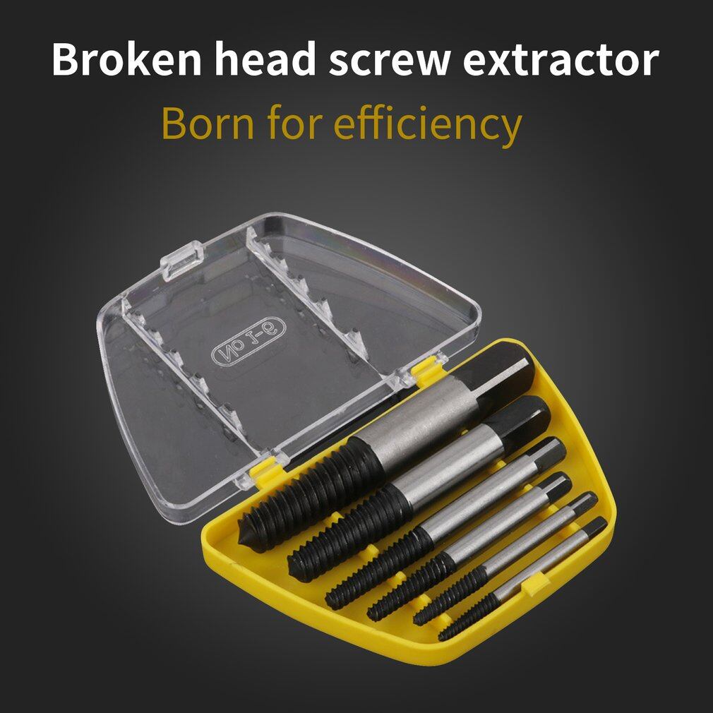 6PCS Damaged Screw Extractor Drill Bit Set Broken Bolt Remover Threading Hand Tools Kit With Box Hex Shank Alloy Steel