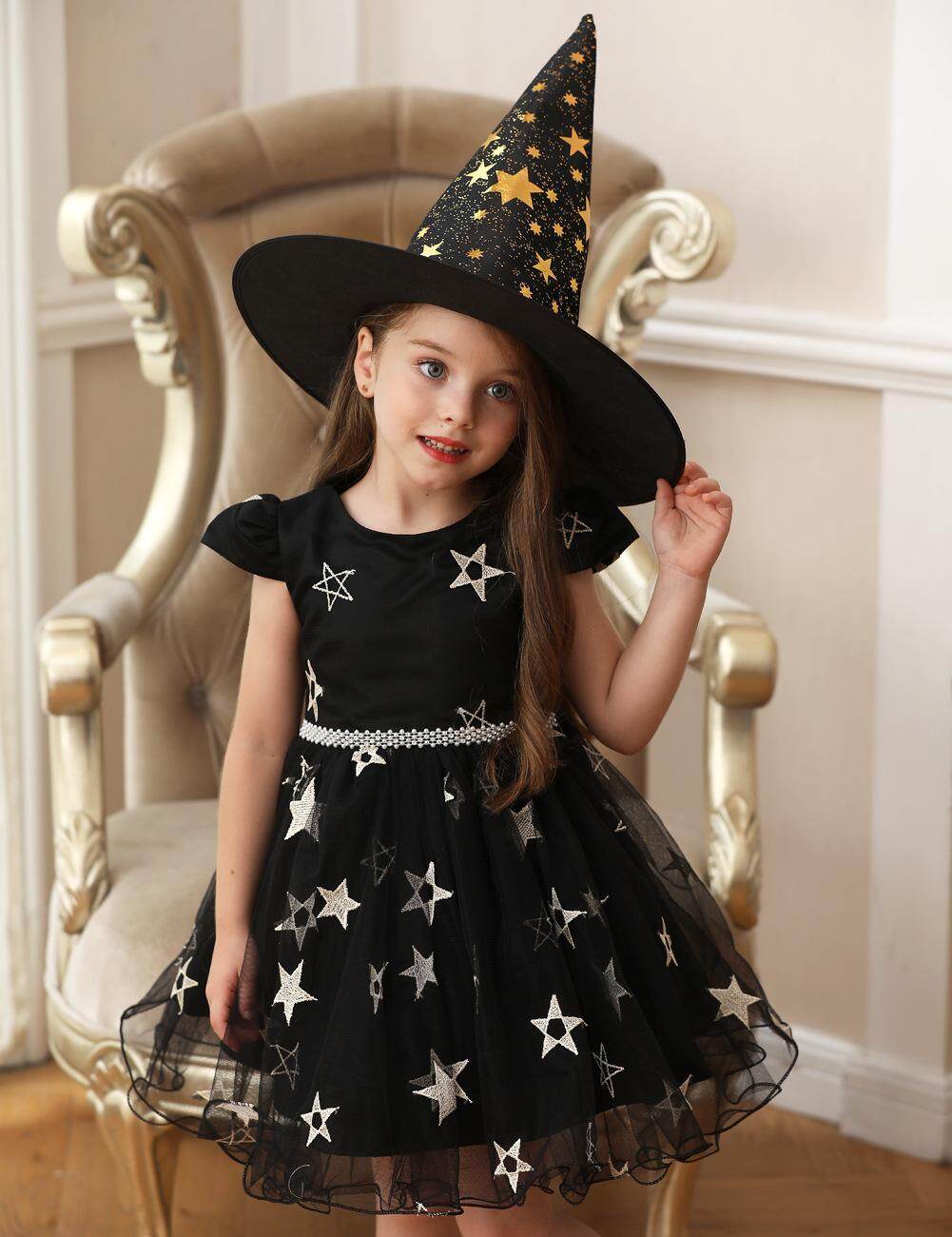 Halloween Cosplay Dress Toddler Infant Baby Girl Sleeveless Tutu Skirt Fairytale Witch Costume with Hat