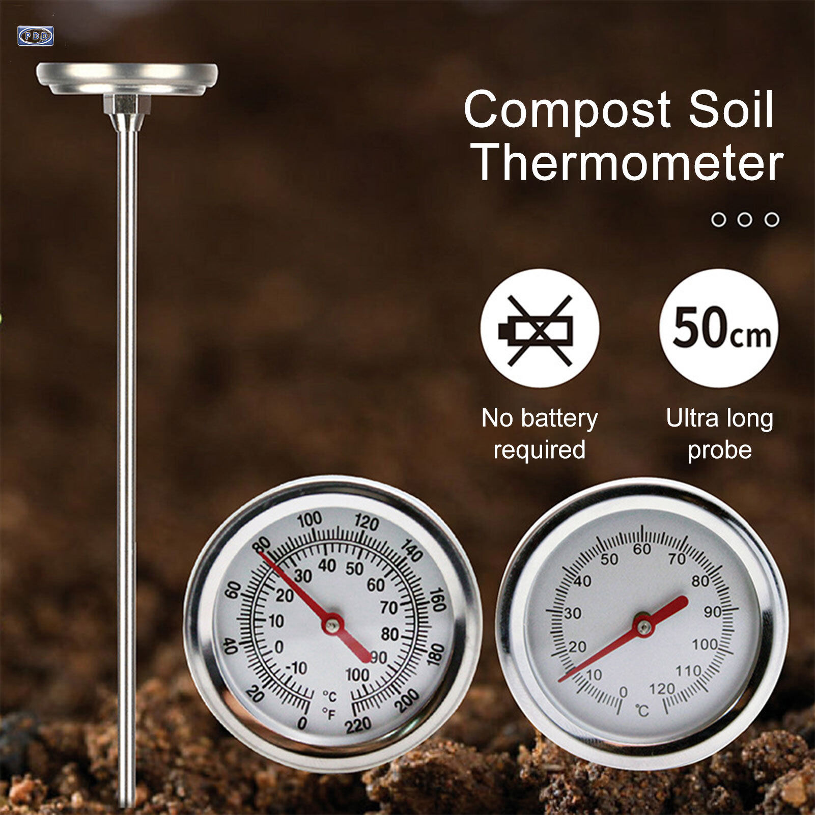 PDD 50cm Long Soil Tester Thermometer Plug & Play Quick Reponse ...