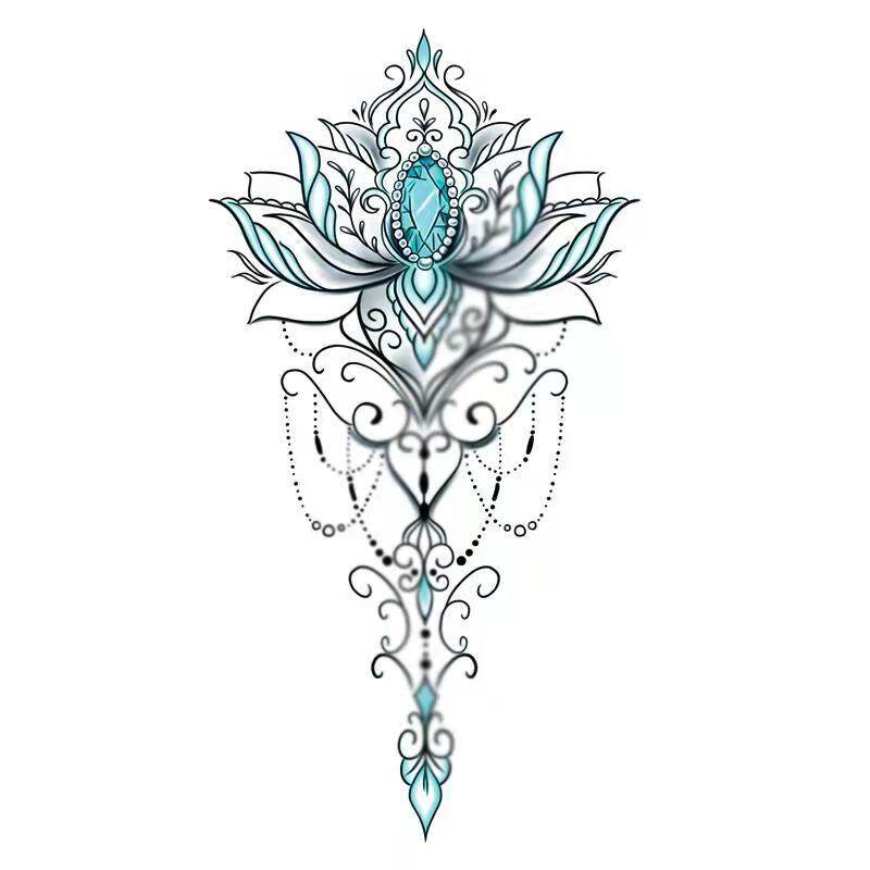 Temporary tattoo stickers Brahma jewelry yoga lotus back calf big picture waterproof female pattern about 9.5X18CM
