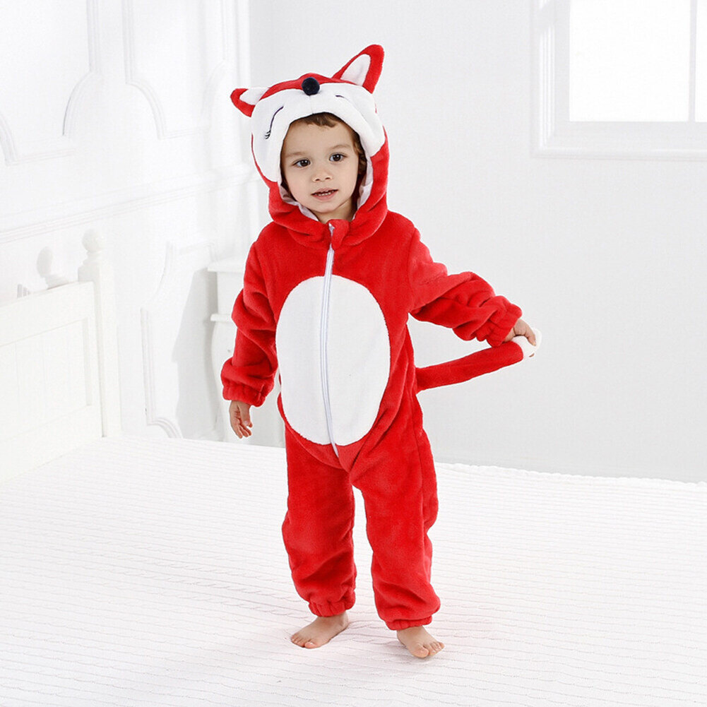 0-24 Months Baby Boys Girls Animal Costume Hoodie Romper Flannel