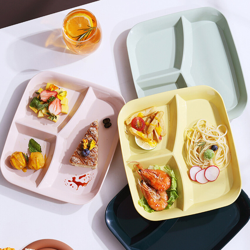Dinnerware Divided Plates , Bariatric Plates for Portion Control, Plastic Reusable 3 Compartment Plate