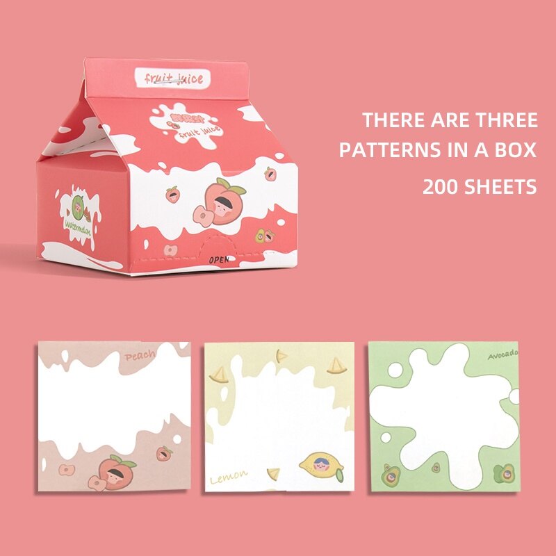 200 Sheets Cute Cartoon Milk Box Note Paper Mini Non-Sticky Message Book