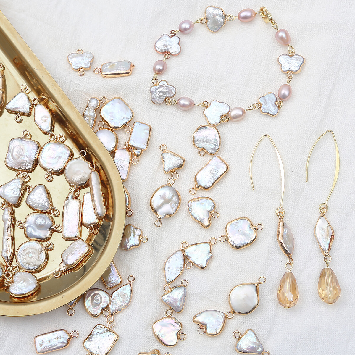 1Pc Nature Freshwater Pearl Pendant Square Heart Rhombus Shape Pearl Beads For DIY Charm Earrings Bracelet Findings