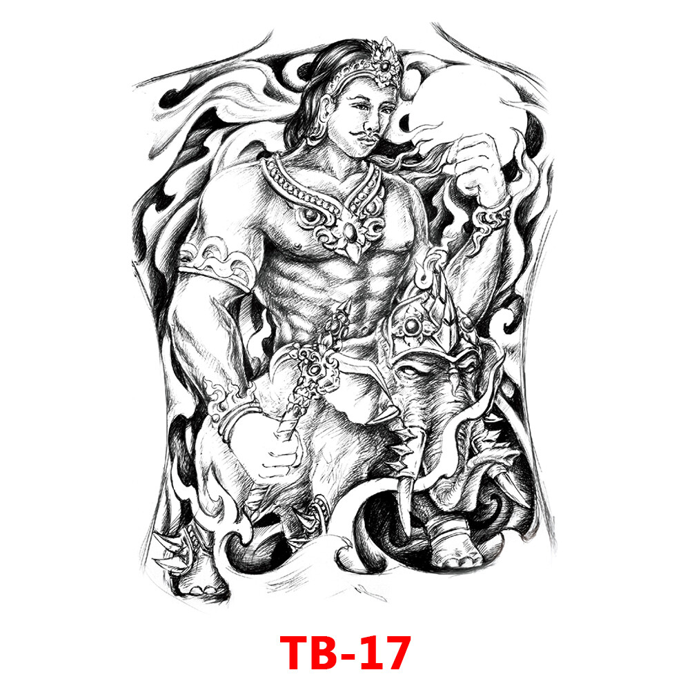1Pc UnisexLarge Full Back Chest Tattoo Large Tattoo Stickers Fish Wolf Tiger Dragon Waterproof Temporary Flash Tattoos