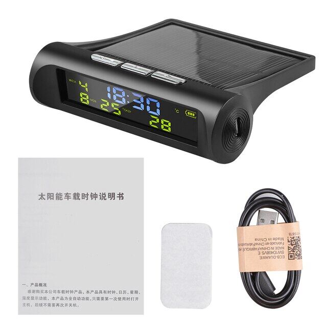 Car Digital Solar Clock Dashboard With Lcd Time Date In-Car Temperature Display For Outdoor Personal Car Part Decoration