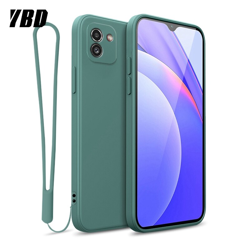YBD case For Samsung Galaxy A03 Accurate camera hole protection Casing ,Thin Soft Liquid Silicone Cover Candy Color Cases with free phone Lanyard