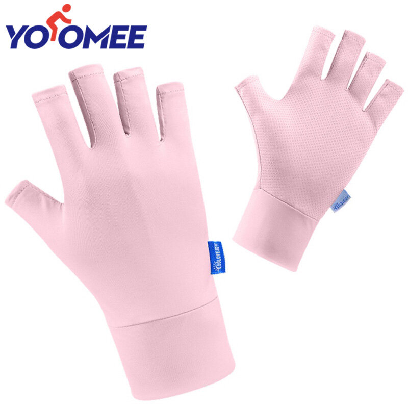 Yoomee 1 Pair Ice Silk Sun Gloves Fitness Sports Half Finger Riding Gym Yoga Breathable Nonslip Gloves