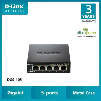 D-LINK DGS-105 5 Port 10/100/1000 Gigabit Ethernet Desktop Unmanaged Switch in Metal Casing support MDI/MDIX (5-Port)